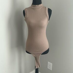 Tan Fitted Sleeveless Bodysuit